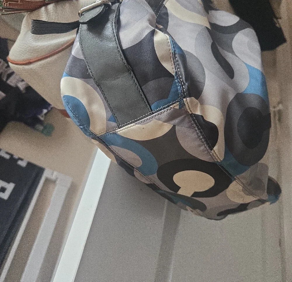Coach Blue, Gray and Cream Circular-Print Shoulder Bag
